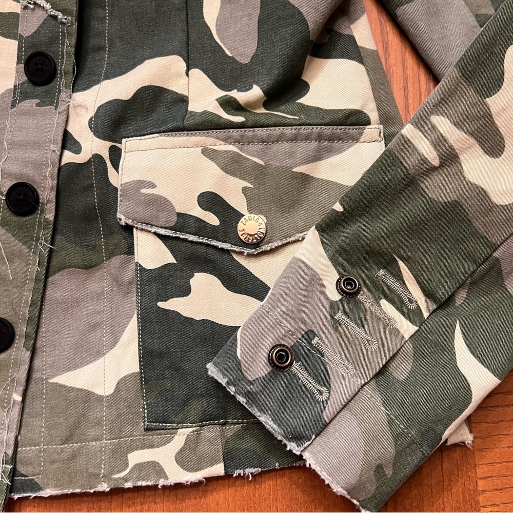 Zadig & Voltaire Virginia Camo Raw-Edge Button-Front Cotton Blazer Jacket‎ Large - Picture 14 of 16